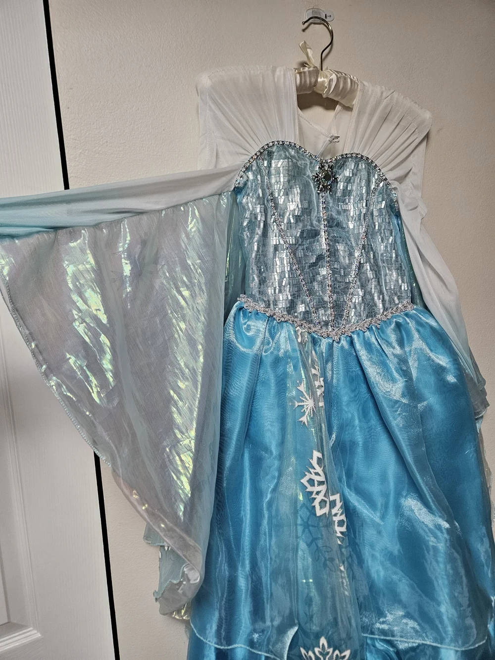 Disney Frozen Elsa Girls 7/8 Princess Costume Dress Blue Snowflake Wig Tiara